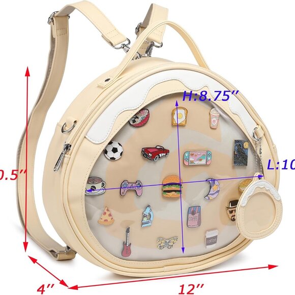 Yellow Kawaii Multi-Purpose Ita Bag Backpack with Clear Window for Pins & Badges - Picture 2 of 6